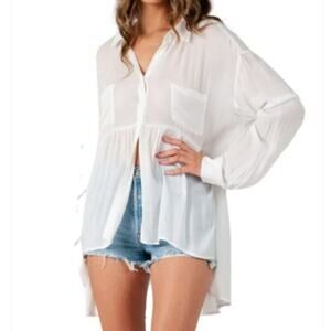 Lucca Rose Sheer White Peplum Oversized Slouch Blouse